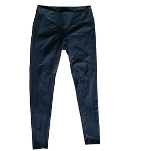 Athleta Mama Laser Cut Black/Silver Metallic Leggings Size M EUC